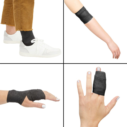 12-Rolls Self Adherent Bandage Wrap, Vet Tape - 2 in X 15 Ft Breathable, Elastic Cohesive Wrap Tape for Wrist, Swelling, Sports, Tattoo (Black)