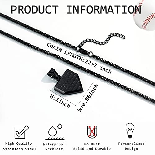 Baseball Home Plate Necklace for Men USA Flag Shield Pendant Stainless Steel Chain 22+2 inch Inspirational Bible Verse Baseball Gift Personalized Patriotic Jewelry for Men