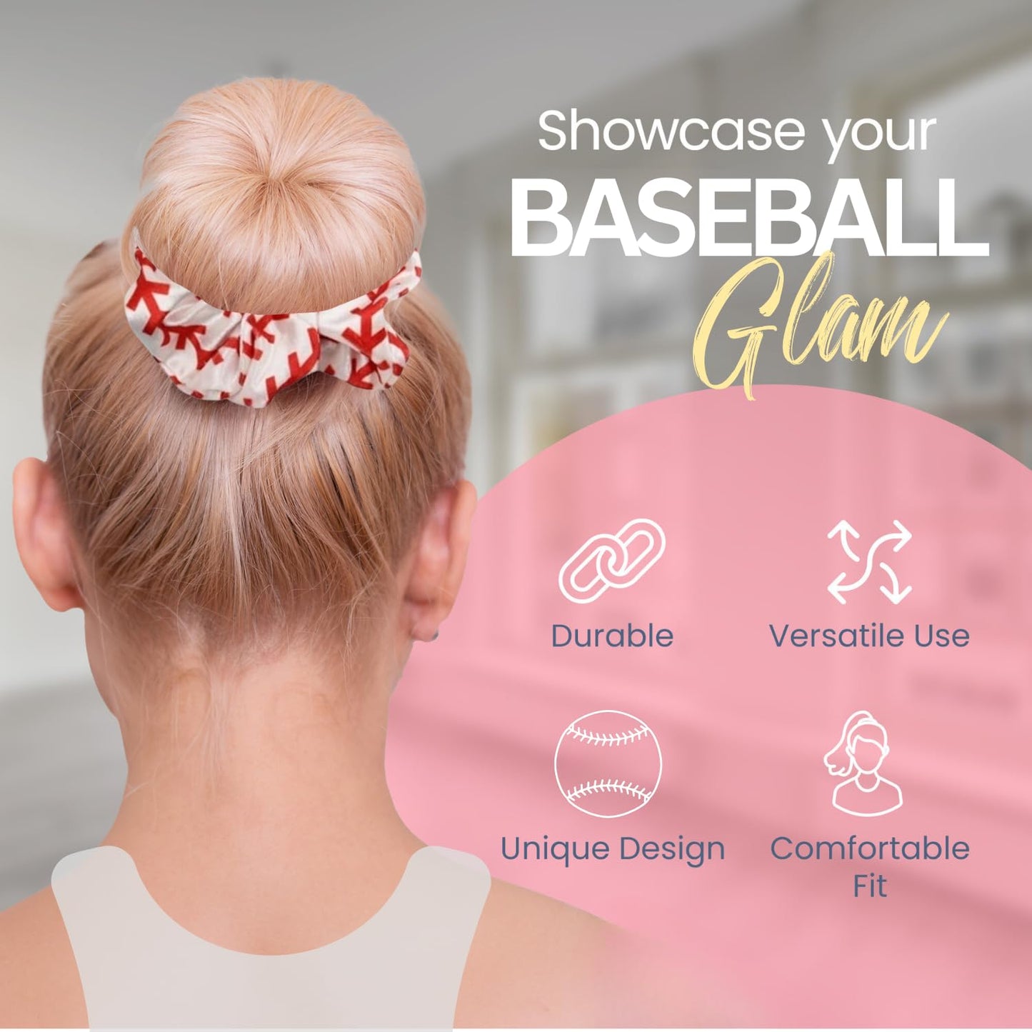 - Baseball Scrunchie, Baseball Hair Accessories, Baseball Premium Velvet, No Crease Hair Elastic, Gift for Players and Team, Hair Accessories for Women