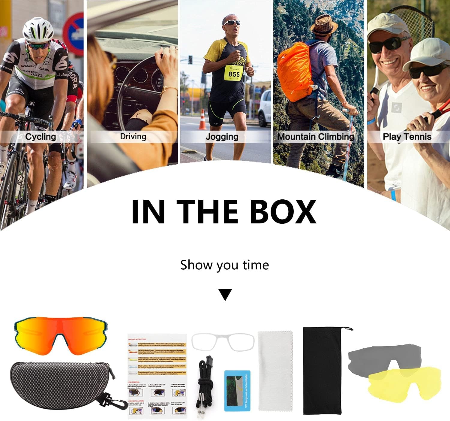 Polarized Sports Sunglasses with 3 Interchangeable Lenses,Men Women Cycling Glasses Baseball Glasses Running Fishing Golf Driving Sunglasses