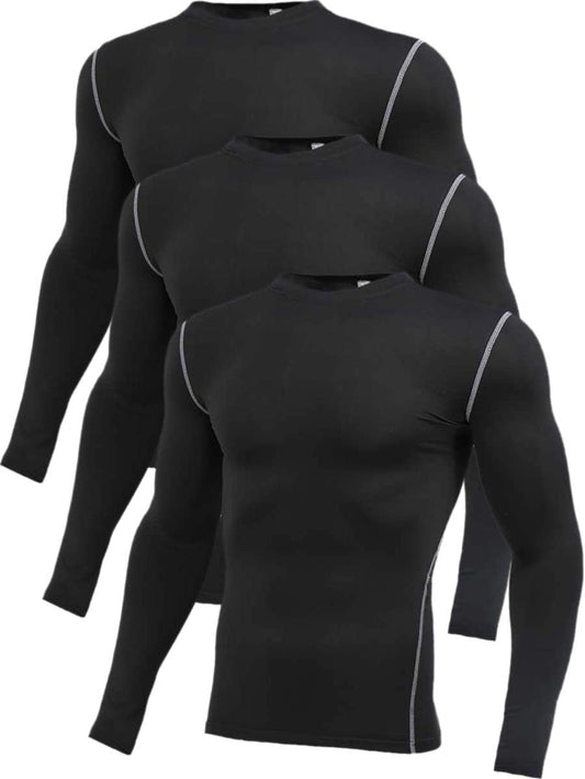 3 Pack Compression Shirts for Men Long Sleeve Football Undershirt Athletic Dry Shirts Performance Workout Baselayer