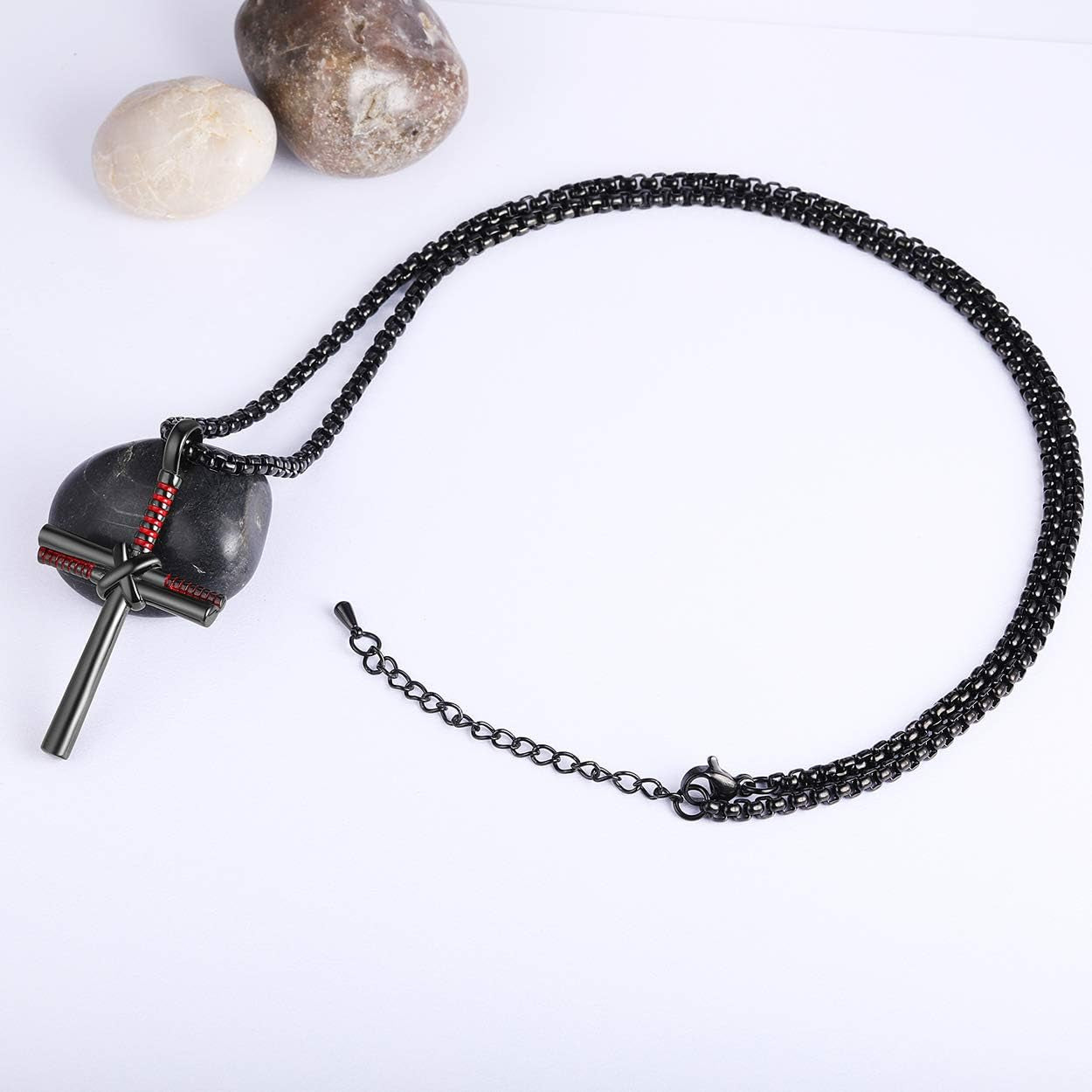Baseball Bat Cross Pendant Necklace for Men Women with 24" Stainless Steel Chain Black Gold Silver