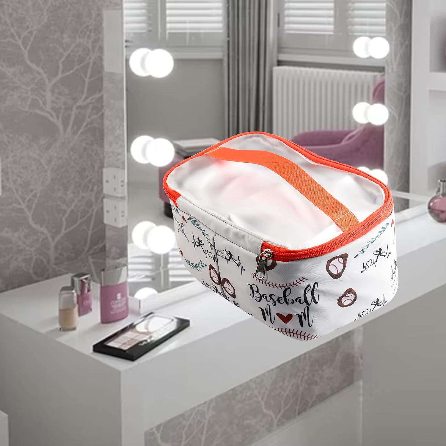Baseball Mom Zipper Cosmetic Case Baseball Sport Mom Survival Kit Makeup Case Organizer Cosmetic Bag