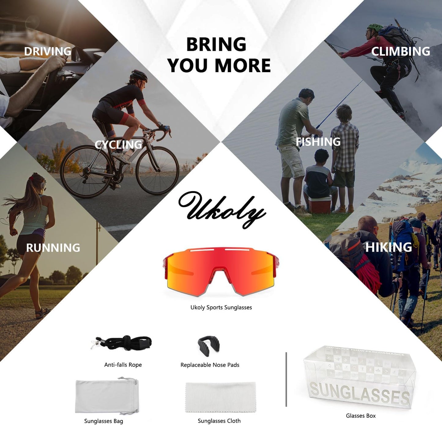 Cycling Sunglasses for Men Women with 3 Interchangeable Lenses, Polarized Sports Sunglasses, Baseball Sunglasses