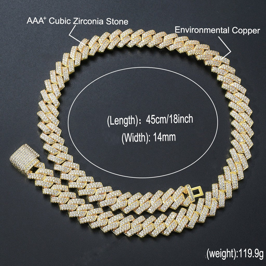 Bar Cuban Copper Inlaid Zircon 14Mm Diamond Cuban Link Chain
