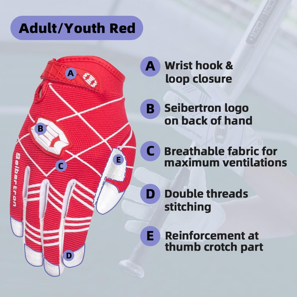 B-A-R PRO 2.0 Signature Baseball + Softball + Teeball Batting Gloves Super Grip Finger Multiple 11 Sizes + 5 Colors Available Fit Adult Youth Kids Boys Girls Mens Women