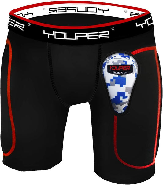 Boys Youth Padded Sliding Shorts with Soft Protective Athletic Cup for Baseball, Football, Lacrosse
