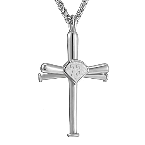 Baseball Necklace for Men,Sports Baseball Cross Pendant Necklace with Number for Athletes Stainless Steel Baseball Cross Chain for Boy
