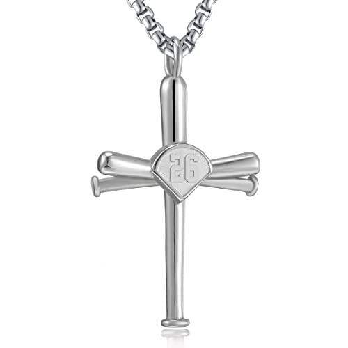 Baseball Necklace for Men,Sports Baseball Cross Pendant Necklace with Number for Athletes Stainless Steel Baseball Cross Chain for Boy