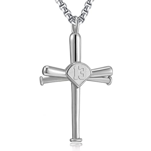 Baseball Necklace for Men,Sports Baseball Cross Pendant Necklace with Number for Athletes Stainless Steel Baseball Cross Chain for Boy