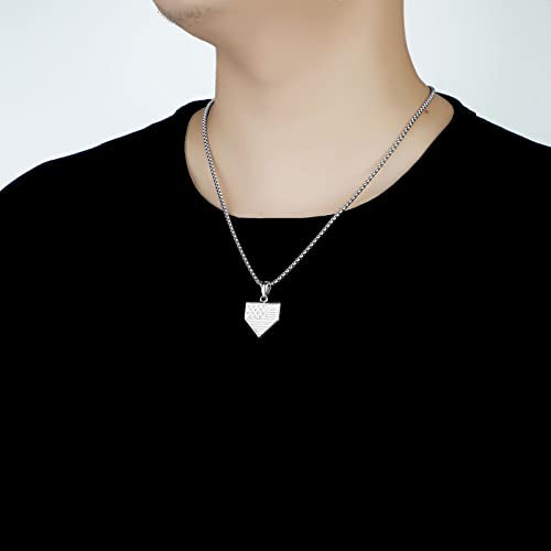 Baseball Home Plate Necklace for Men USA Flag Shield Pendant Stainless Steel Chain 22+2 inch Inspirational Bible Verse Baseball Gift Personalized Patriotic Jewelry for Men