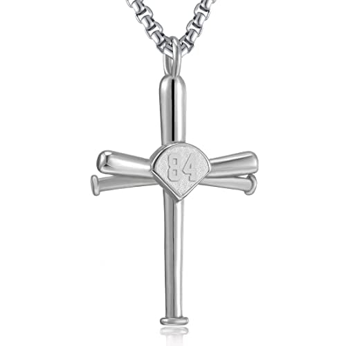 Baseball Necklace for Men,Sports Baseball Cross Pendant Necklace with Number for Athletes Stainless Steel Baseball Cross Chain for Boy