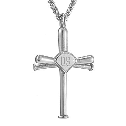 Baseball Necklace for Men,Sports Baseball Cross Pendant Necklace with Number for Athletes Stainless Steel Baseball Cross Chain for Boy