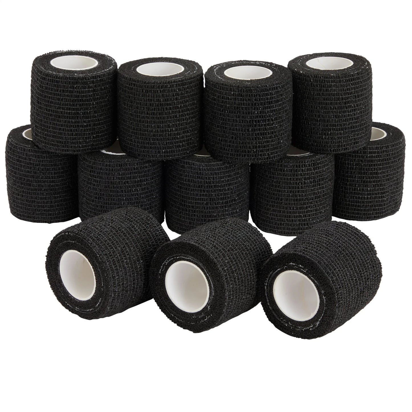 12-Rolls Self Adherent Bandage Wrap, Vet Tape - 2 in X 15 Ft Breathable, Elastic Cohesive Wrap Tape for Wrist, Swelling, Sports, Tattoo (Black)