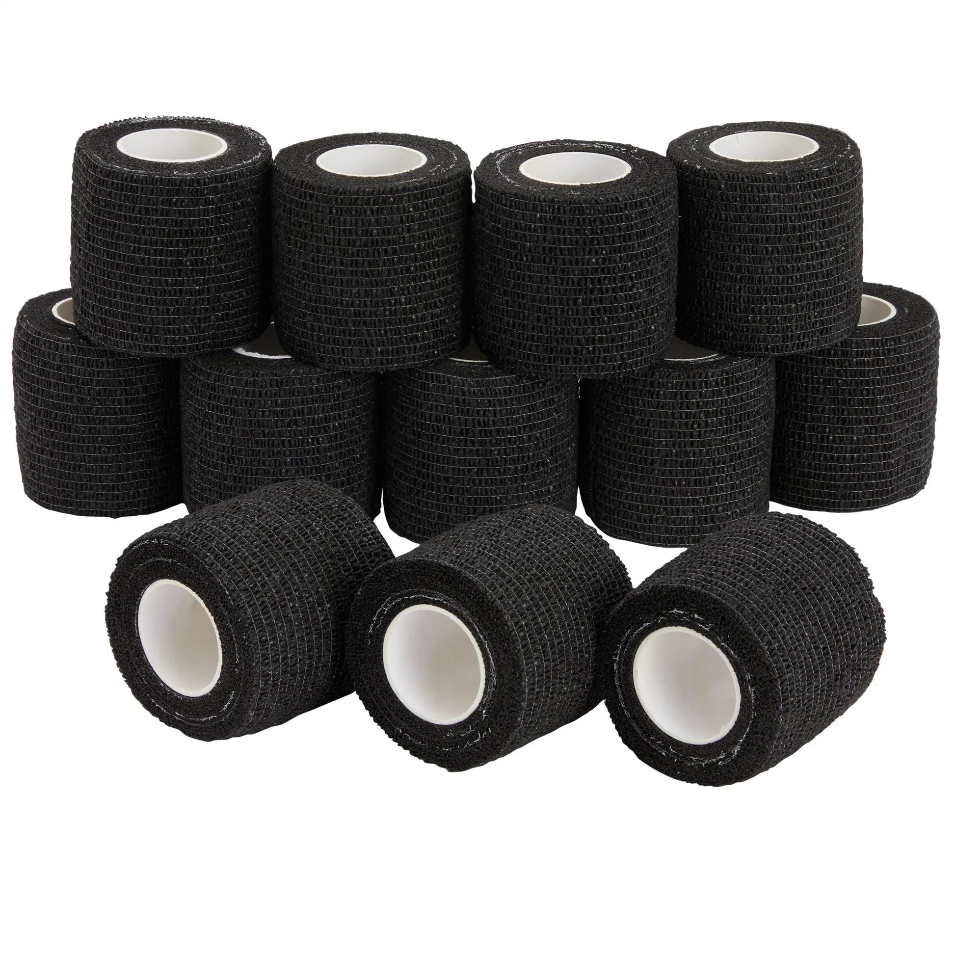 12-Rolls Self Adherent Bandage Wrap, Vet Tape - 2 in X 15 Ft Breathable, Elastic Cohesive Wrap Tape for Wrist, Swelling, Sports, Tattoo (Black)