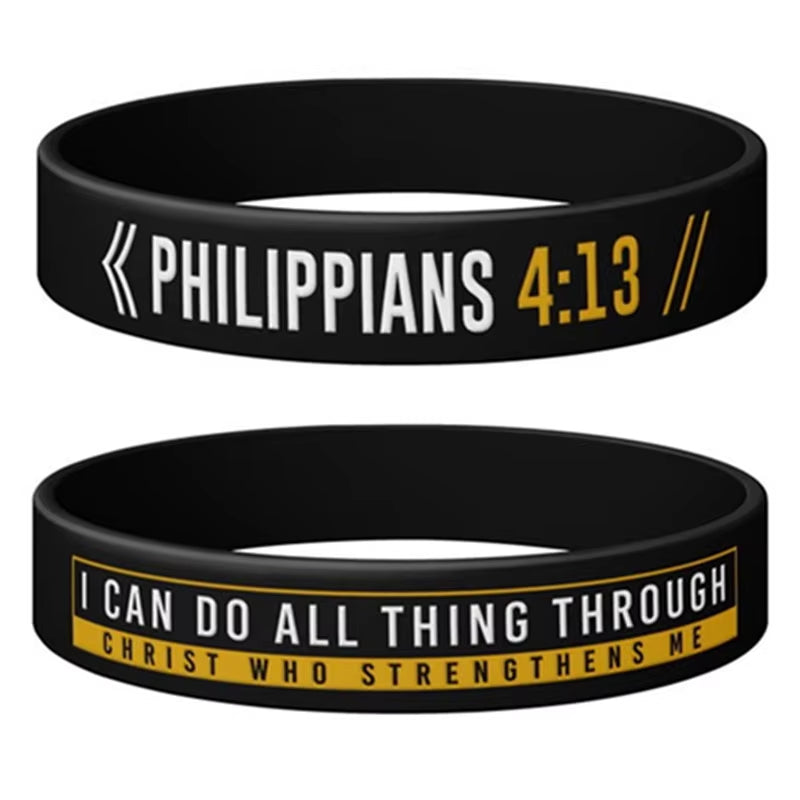 1Pc/4Pcs Psalm Philippians Jeremiah Isaiah Bible Verse Rubber Wristbands Silicone Bracelets