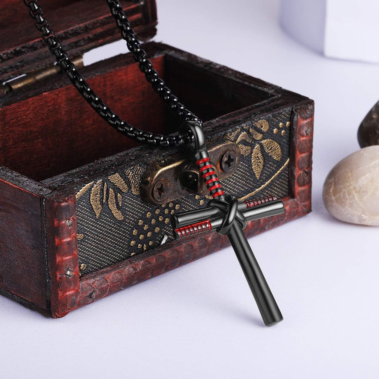 Baseball Bat Cross Pendant Necklace for Men Women with 24" Stainless Steel Chain Black Gold Silver