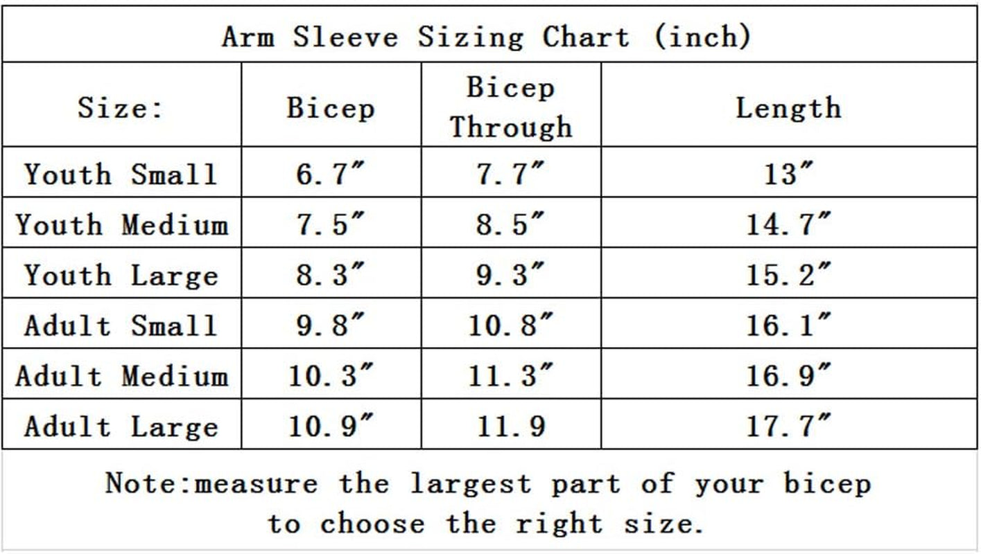 Elbow Compression Arm Sleeve for Men & Women 2Pcs/Pack Youth & Adult 6 Sizes Baseball Football Basketball Sports