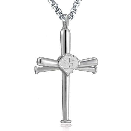 Baseball Necklace for Men,Sports Baseball Cross Pendant Necklace with Number for Athletes Stainless Steel Baseball Cross Chain for Boy