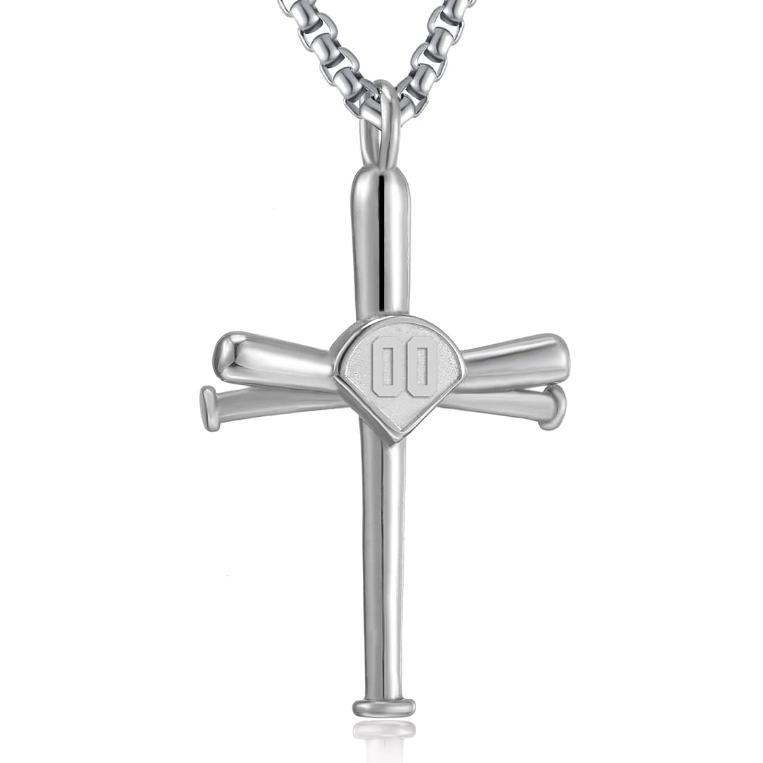 Baseball Necklace for Men,Sports Baseball Cross Pendant Necklace with Number for Athletes Stainless Steel Baseball Cross Chain for Boy