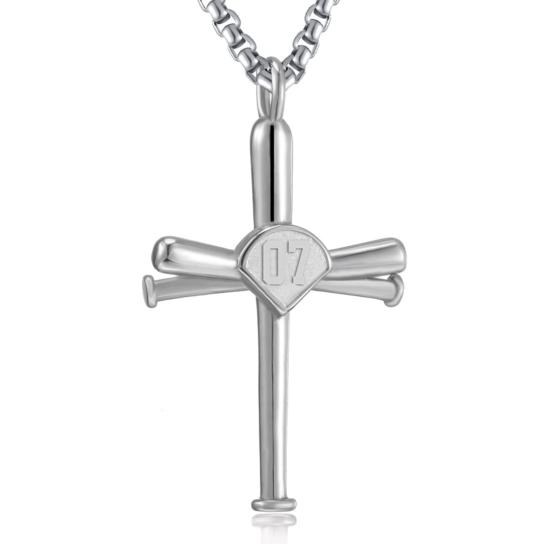 Baseball Necklace for Men,Sports Baseball Cross Pendant Necklace with Number for Athletes Stainless Steel Baseball Cross Chain for Boy