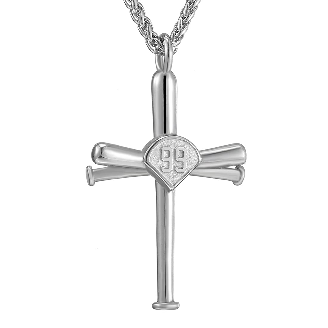Baseball Necklace for Men,Sports Baseball Cross Pendant Necklace with Number for Athletes Stainless Steel Baseball Cross Chain for Boy