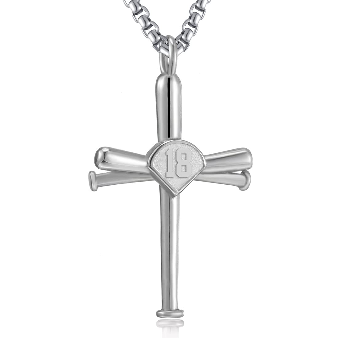 Baseball Necklace for Men,Sports Baseball Cross Pendant Necklace with Number for Athletes Stainless Steel Baseball Cross Chain for Boy