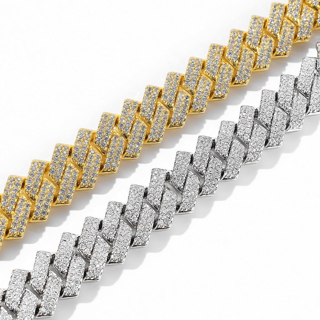 Bar Cuban Copper Inlaid Zircon 14Mm Diamond Cuban Link Chain