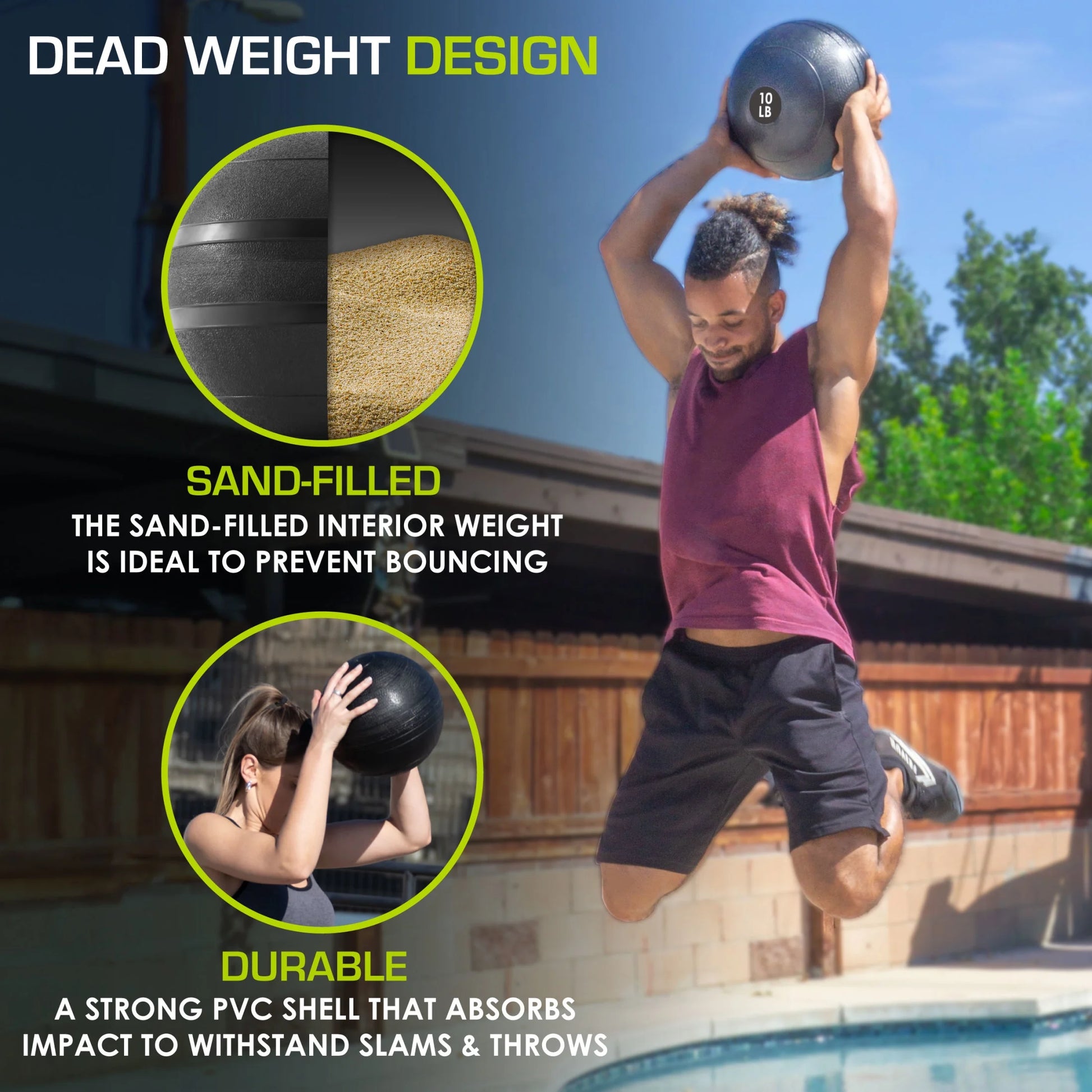 Classic Slam Medicine Balls W/ Smooth Grip for Weighted Workouts,10 Lb