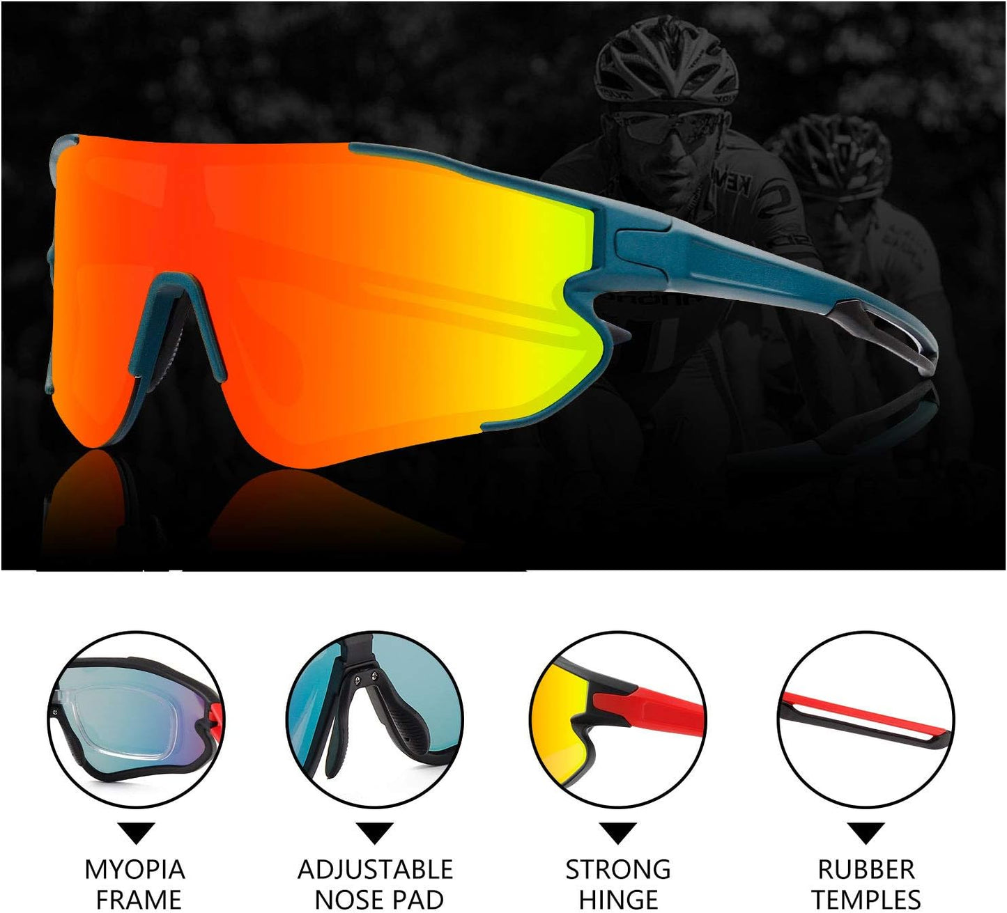 Polarized Sports Sunglasses with 3 Interchangeable Lenses,Men Women Cycling Glasses Baseball Glasses Running Fishing Golf Driving Sunglasses