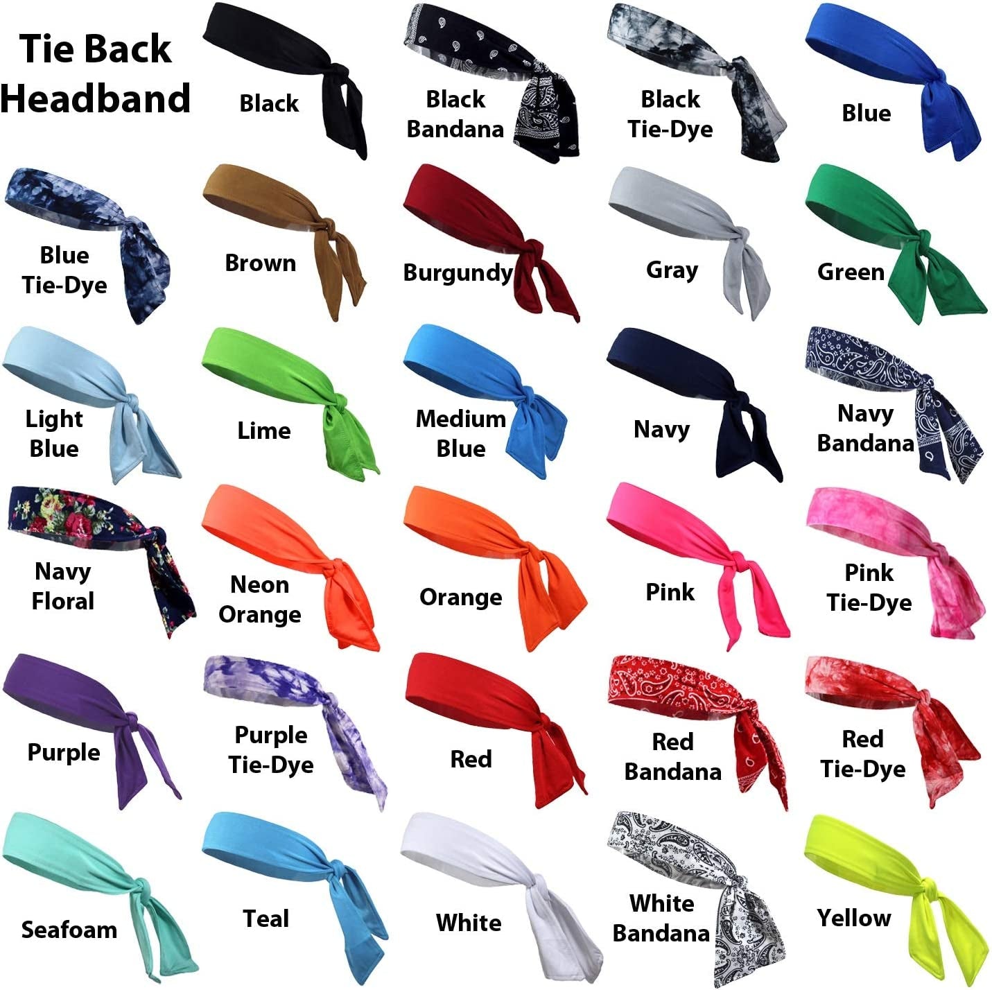 Headbands Tie on Headband for Women Men Running Athletic Hair Head Band Elastic Sports Sweat Basketball Sweatband Stetchy Yoga Workout Sweatbands Adjustable Non-Slip Moisture Wicking