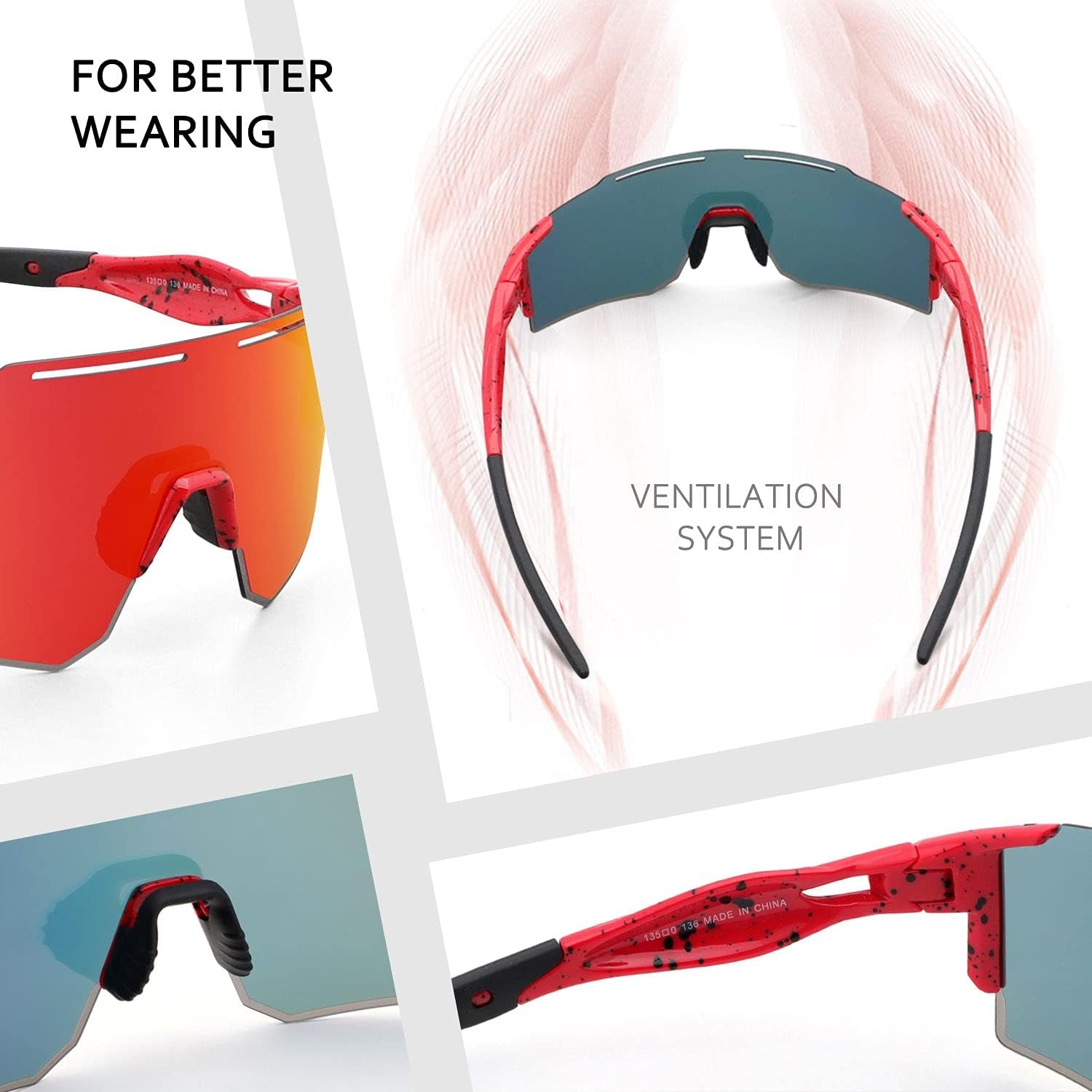 Cycling Sunglasses for Men Women with 3 Interchangeable Lenses, Polarized Sports Sunglasses, Baseball Sunglasses