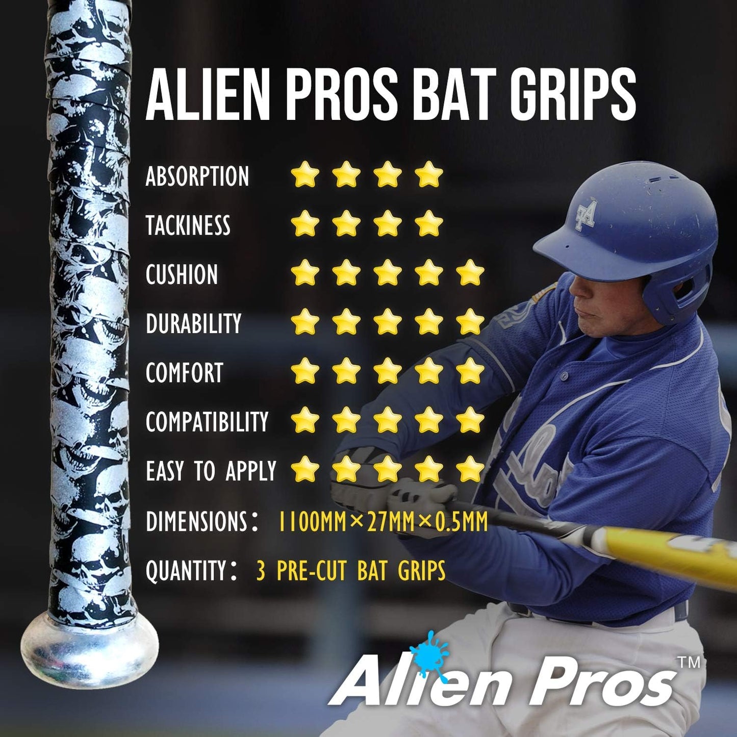 Bat Grip Tape for Baseball 0.5MM (1 or 3 Pack) – Precut and Pro Feel Bat Tape – Replacement for Old Baseball Bat Grip – Wrap Your Bat for an Epic Home Run