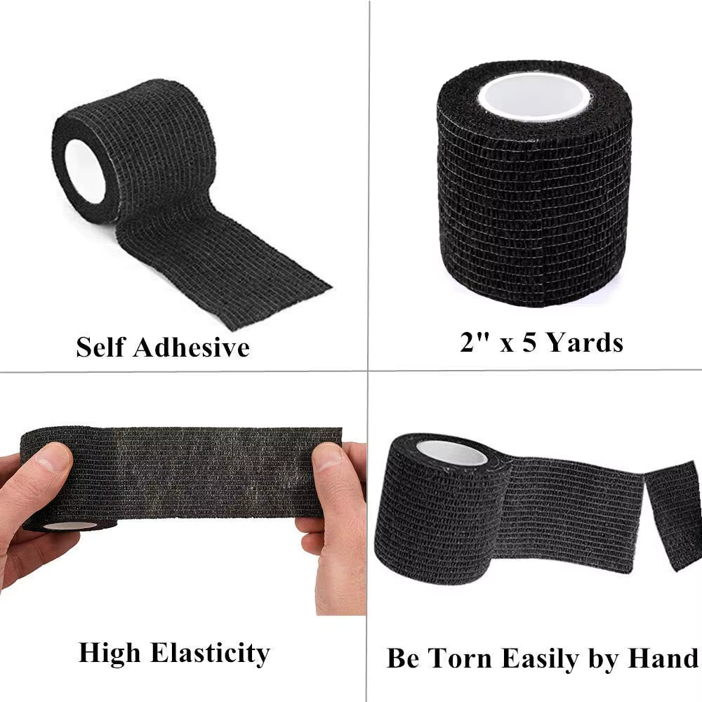 8/12/24Rollers Black 5*450Cm Disposable Cohesive Tattoo Grip Tape Wrap Elastic Bandage Rolls for Tattoo Machine Grip Accessories