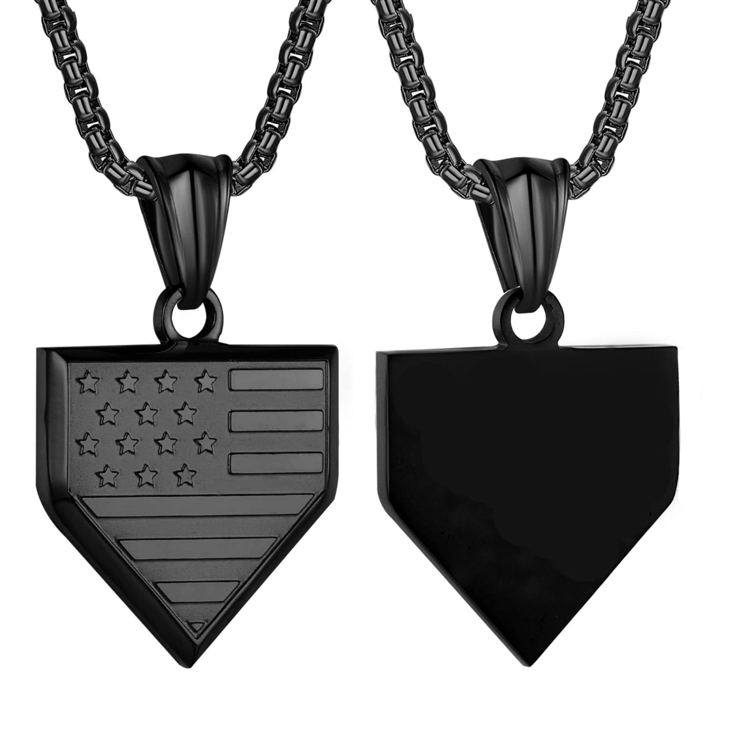 Baseball Home Plate Necklace for Men USA Flag Shield Pendant Stainless Steel Chain 22+2 inch Inspirational Bible Verse Baseball Gift Personalized Patriotic Jewelry for Men