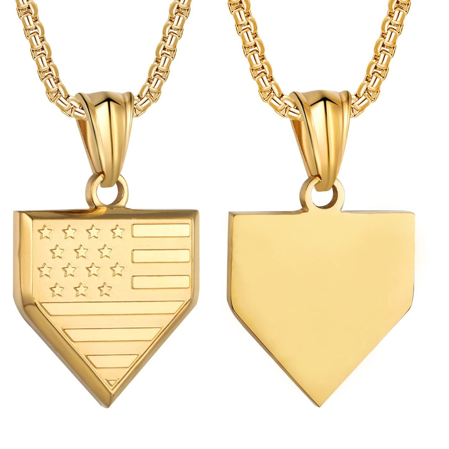 Baseball Home Plate Necklace for Men USA Flag Shield Pendant Stainless Steel Chain 22+2 inch Inspirational Bible Verse Baseball Gift Personalized Patriotic Jewelry for Men