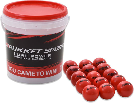 Rukket Pure Power Weighted Baseball/Softball Heavy Training Balls (1 Pound, 2 7/8-Inch), Practice Hitting, Batting and Pitching with Complete Control, Choose 15-Pack, 9-Pack, 3-Pack, or Bucket Holder