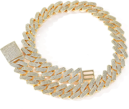Gold Mens Cuban Link Chain, 20Mm Iced Out Miami Cuban Chain Necklace for Men, Bling Diamond Hip Hop Jewelry for Women