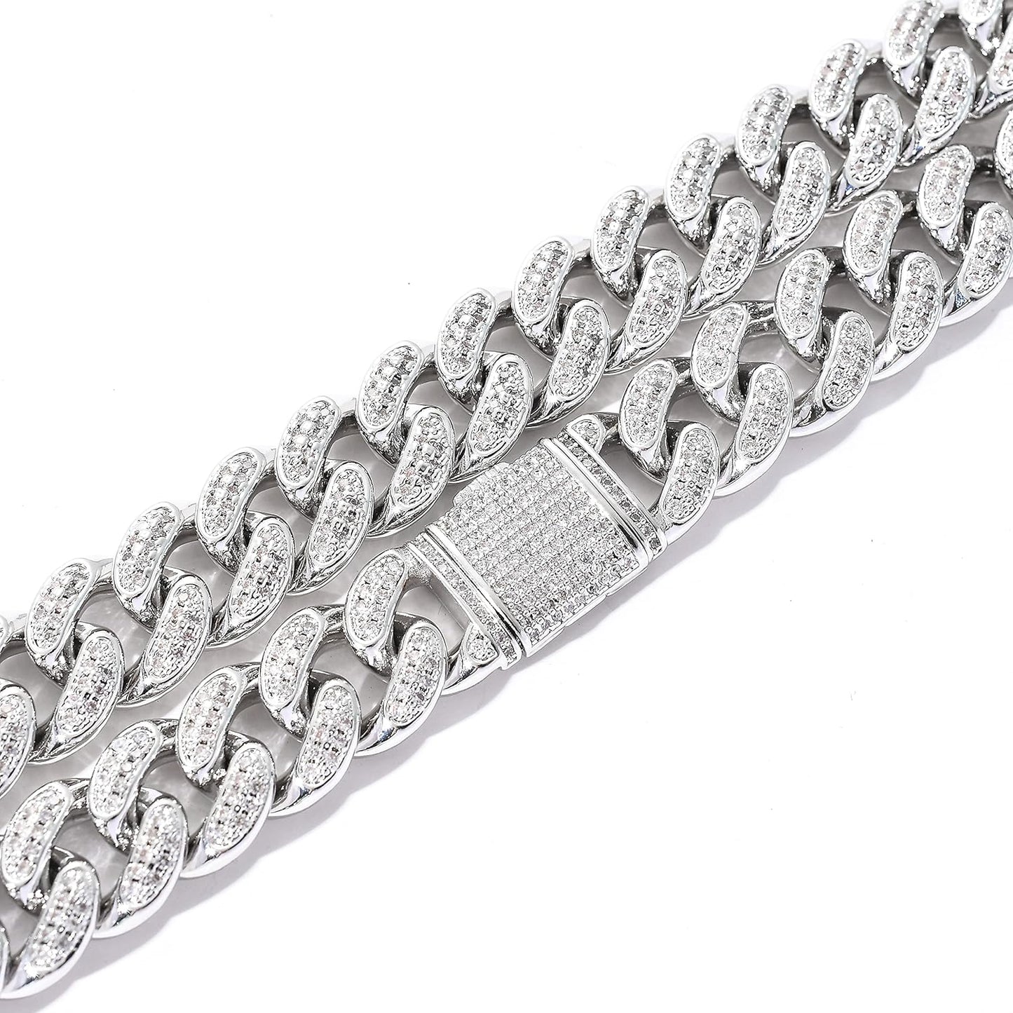 Gold Cuban Chain for Men,Hip Hop 15Mm 14K Gold Plated Iced Out Lab Diamond Miami Cuban Link Chain Necklace,Full Cz Diamond Cut