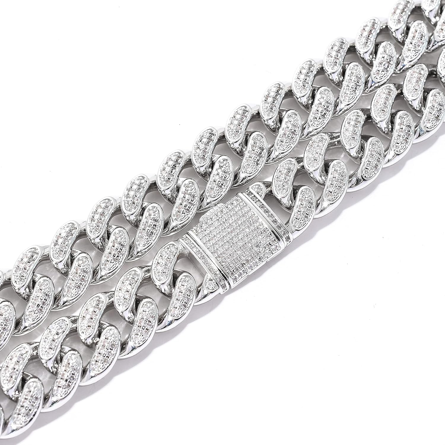 Gold Cuban Chain for Men,Hip Hop 15Mm 14K Gold Plated Iced Out Lab Diamond Miami Cuban Link Chain Necklace,Full Cz Diamond Cut