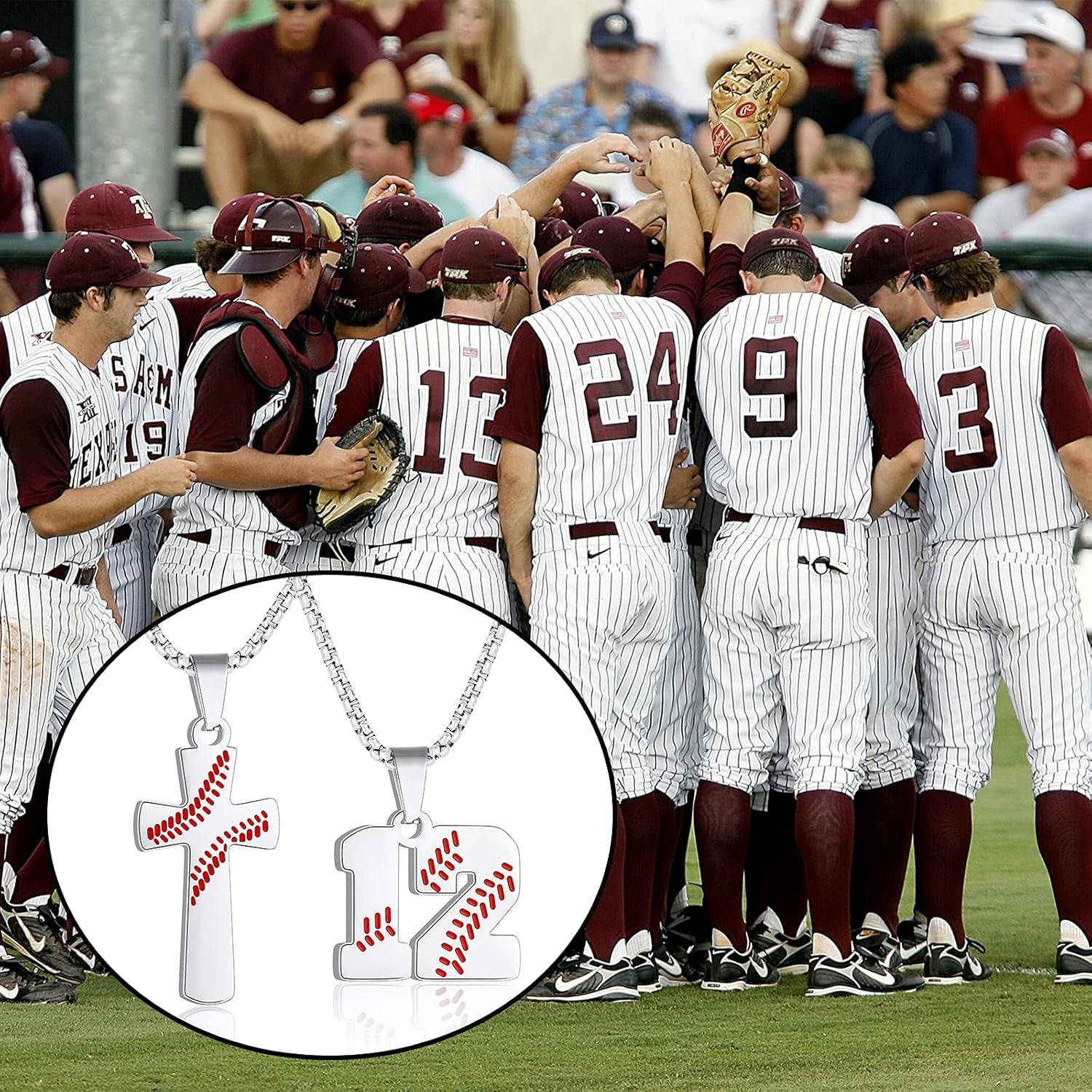 Baseball Necklaces Number Cross Pendant Set for Men I Can Do All Things Silver Plated Chains Charm Red Necklace Mens Stuff Stainless Steel Long Chain Layered Jewelry