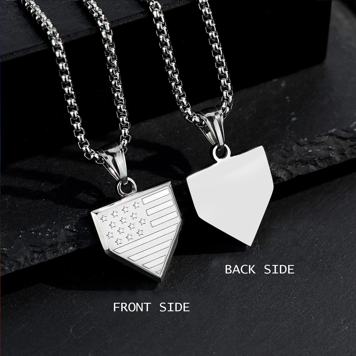 Baseball Home Plate Necklace for Men USA Flag Shield Pendant Stainless Steel Chain 22+2 inch Inspirational Bible Verse Baseball Gift Personalized Patriotic Jewelry for Men