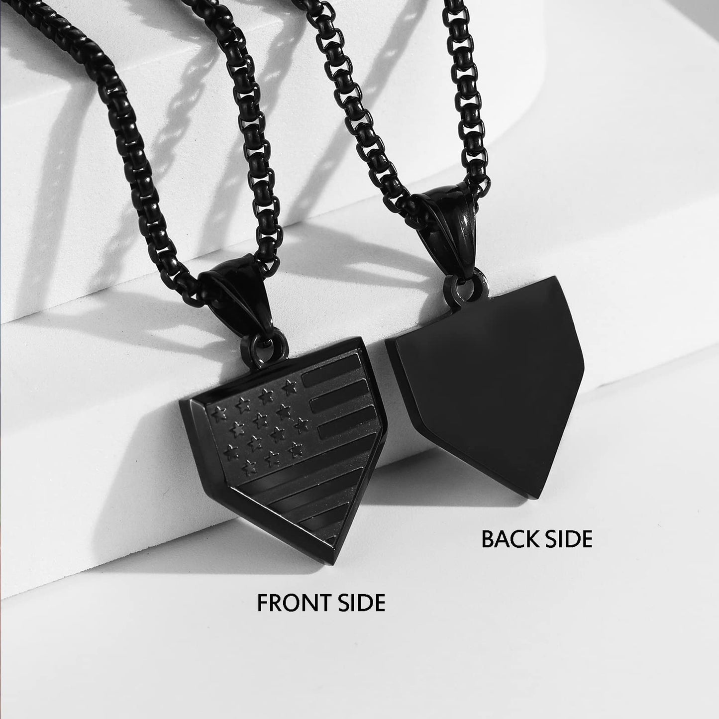 Baseball Home Plate Necklace for Men USA Flag Shield Pendant Stainless Steel Chain 22+2 inch Inspirational Bible Verse Baseball Gift Personalized Patriotic Jewelry for Men