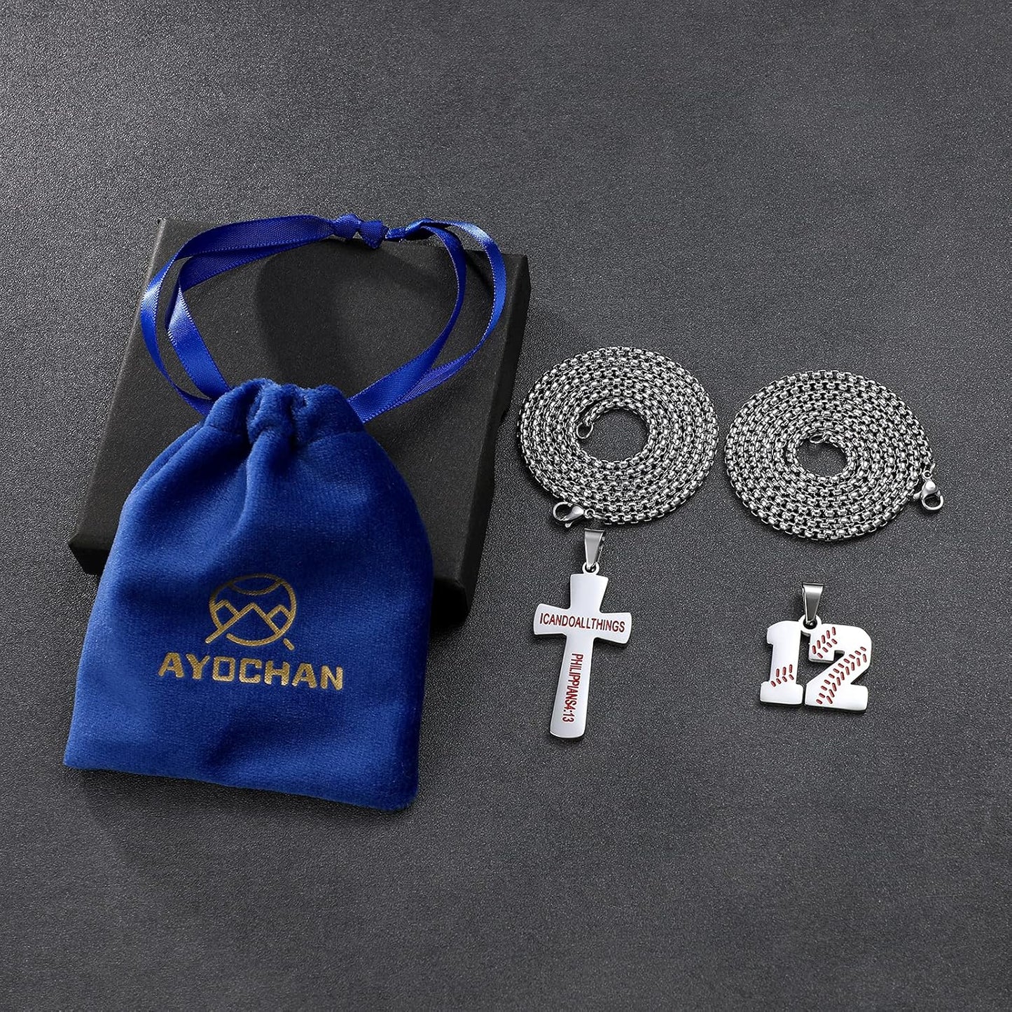 Baseball Necklaces Number Cross Pendant Set for Men I Can Do All Things Silver Plated Chains Charm Red Necklace Mens Stuff Stainless Steel Long Chain Layered Jewelry