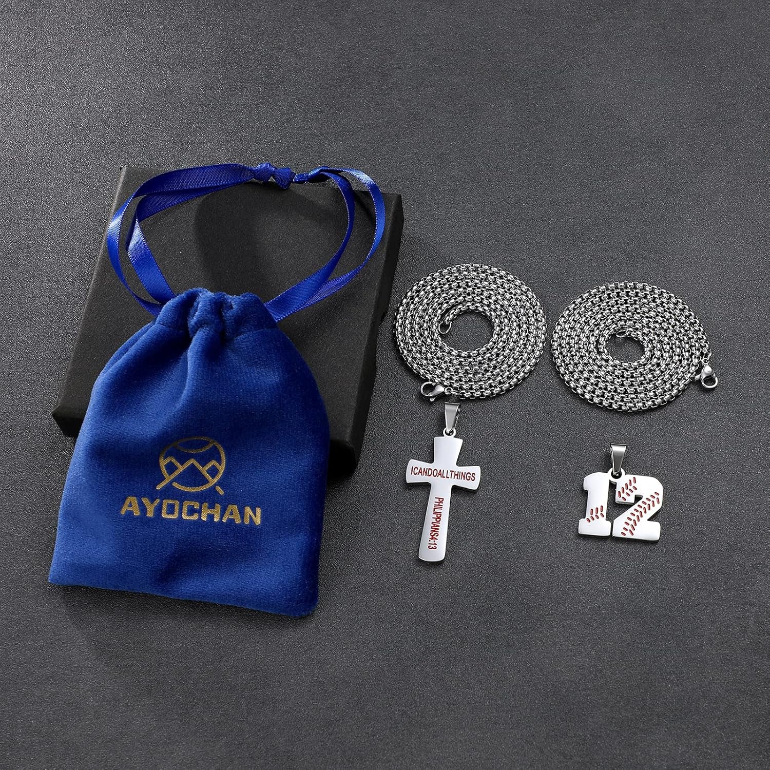 Baseball Necklaces Number Cross Pendant Set for Men I Can Do All Things Silver Plated Chains Charm Red Necklace Mens Stuff Stainless Steel Long Chain Layered Jewelry
