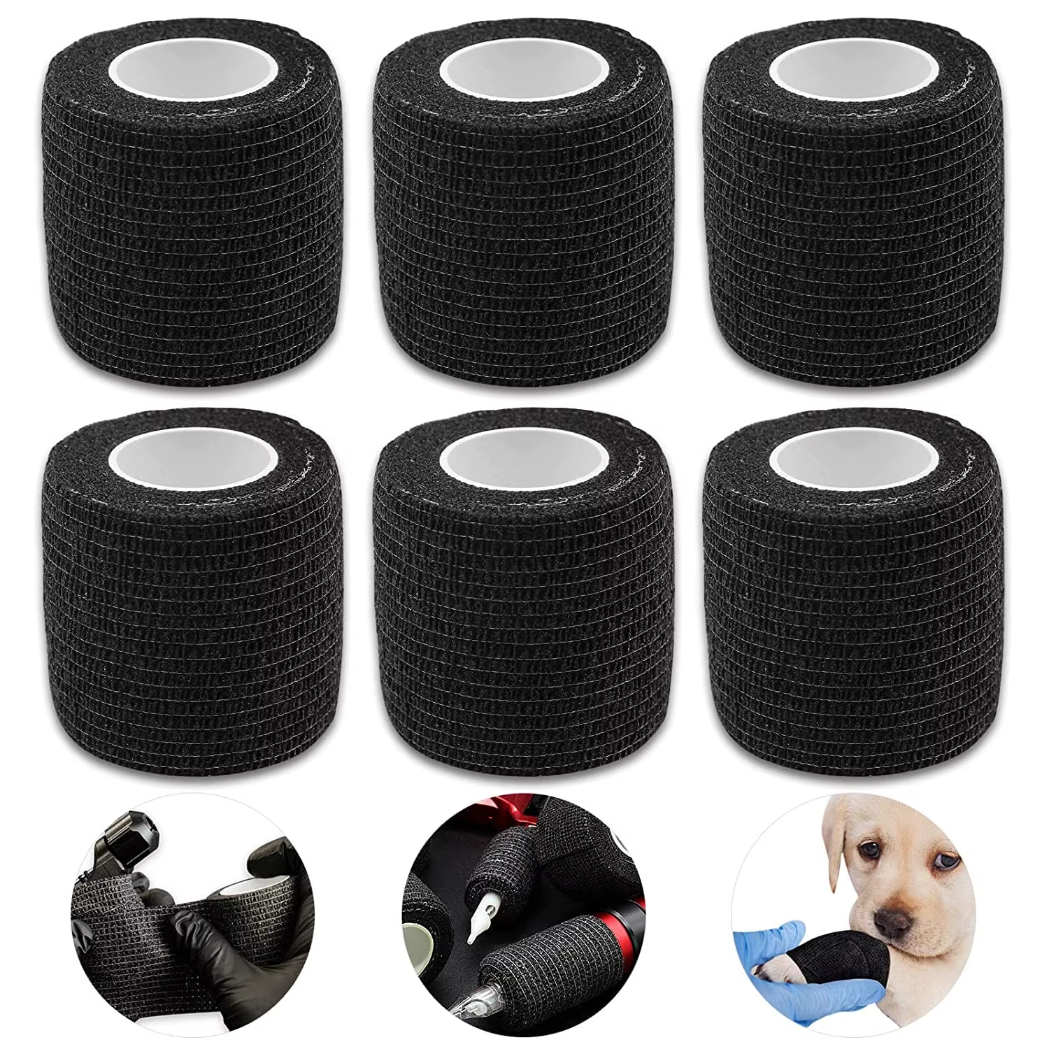 8/12/24Rollers Black 5*450Cm Disposable Cohesive Tattoo Grip Tape Wrap Elastic Bandage Rolls for Tattoo Machine Grip Accessories