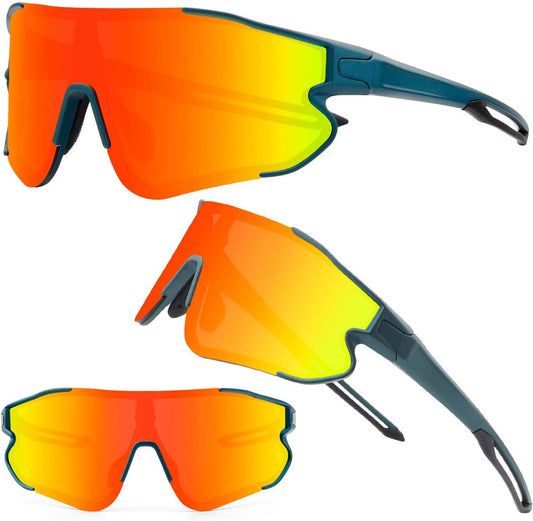 Polarized Sports Sunglasses with 3 Interchangeable Lenses,Men Women Cycling Glasses Baseball Glasses Running Fishing Golf Driving Sunglasses