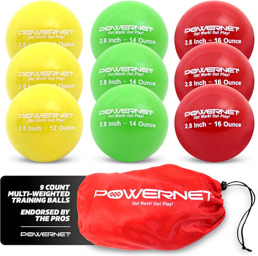 2.8" 9 Pack Weighted Progressive Training Balls for Hitting Batting, Build Strength & Muscle, Improve Technique, Baseball Size, Training Equipment for Throwing, 12 Oz to 20 Oz