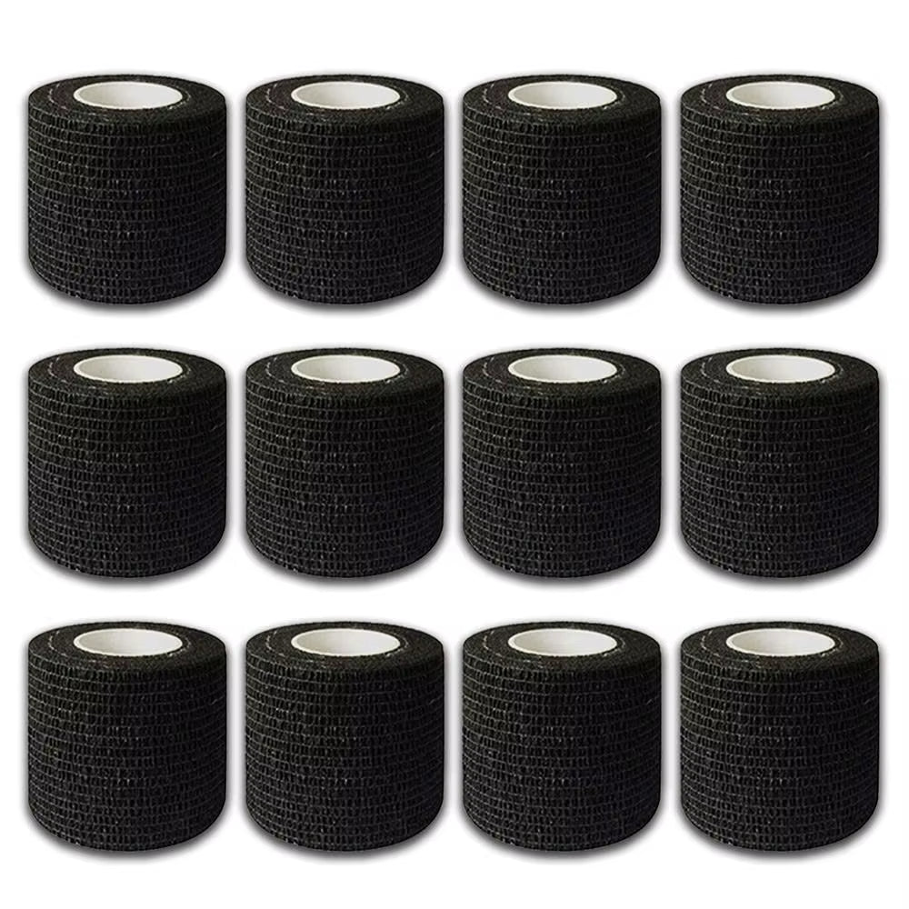 8/12/24Rollers Black 5*450Cm Disposable Cohesive Tattoo Grip Tape Wrap Elastic Bandage Rolls for Tattoo Machine Grip Accessories