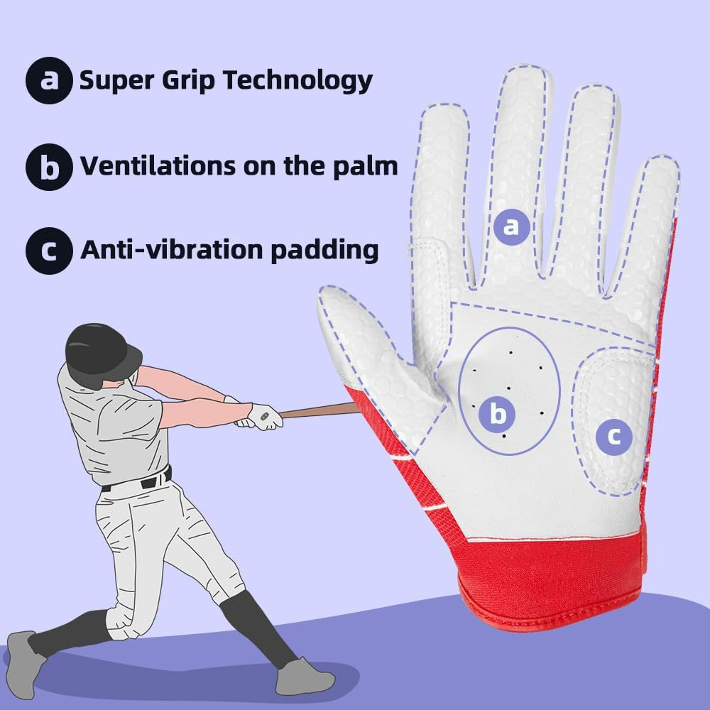 B-A-R PRO 2.0 Signature Baseball + Softball + Teeball Batting Gloves Super Grip Finger Multiple 11 Sizes + 5 Colors Available Fit Adult Youth Kids Boys Girls Mens Women